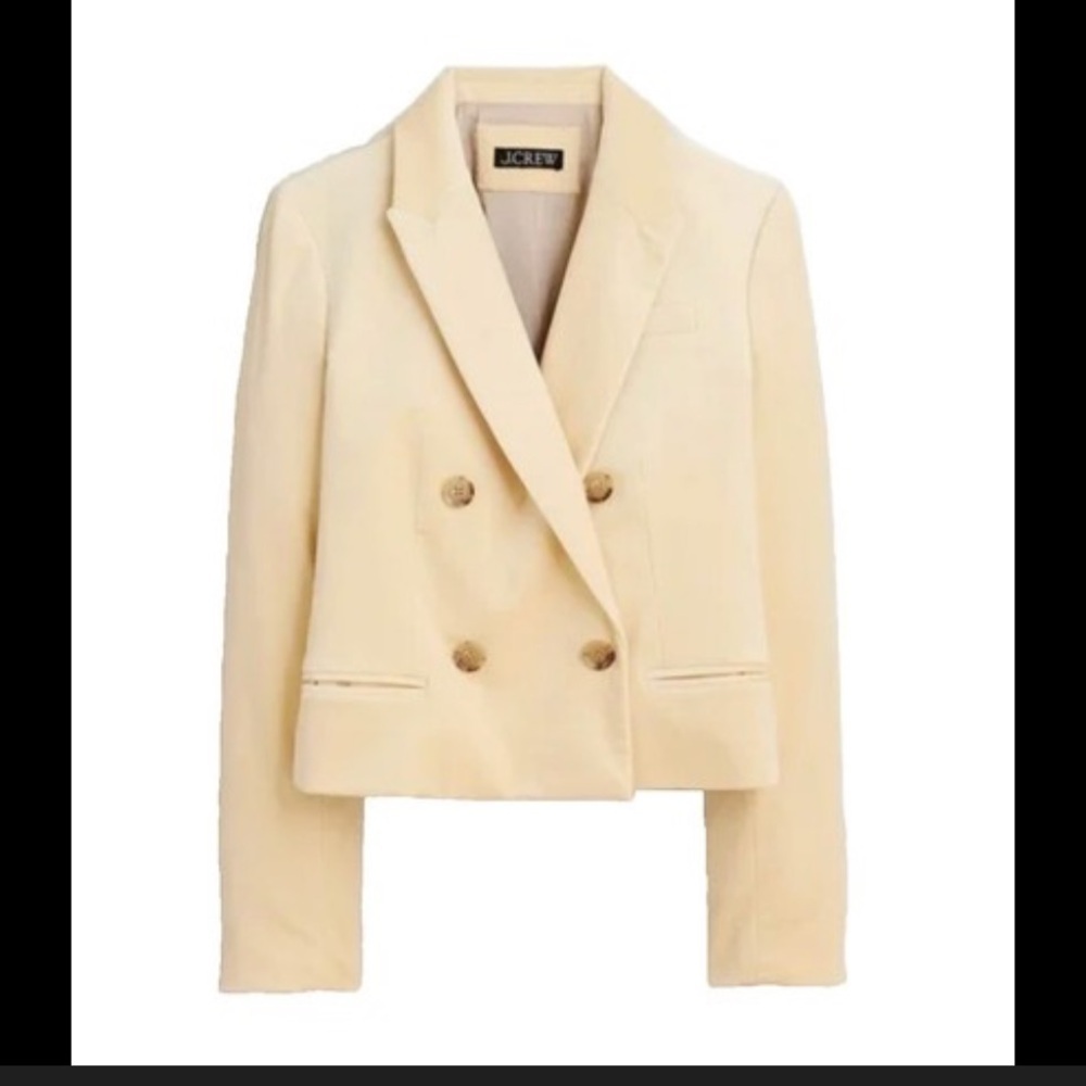J.crew double breasted velvet cream cropped blazer $140 winter formal preppy